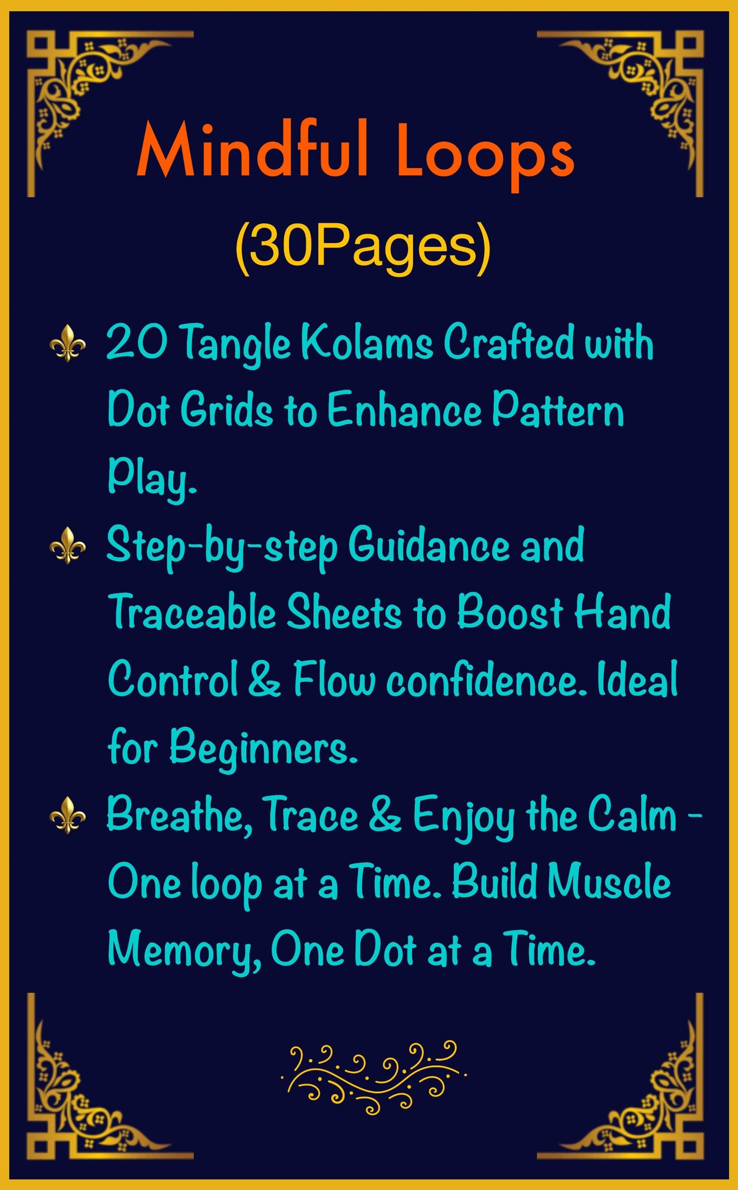 Mindful Loops, Tangled Kolam Practice Templates, Unlock Calm & Creativity with Art (Digital Download), Printable Worksheets, Coloring Sheets