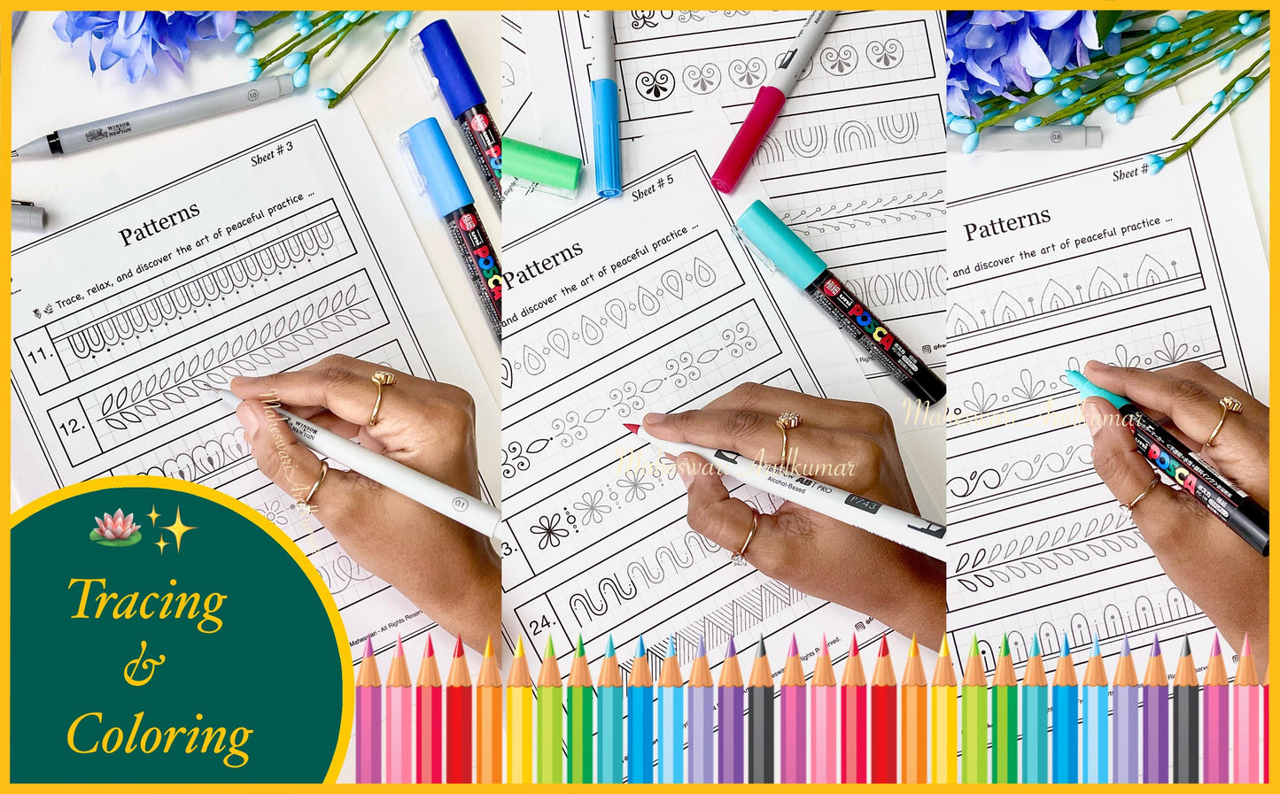 Simple & Beginner-Friendly Pattern Templates for Mindful Tracing and Practicing (Digital Download), Printable Worksheets, Art Therapy,