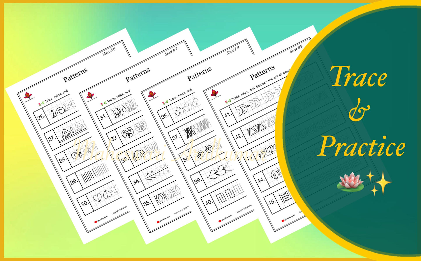 Simple & Beginner-Friendly Pattern Templates for Mindful Tracing and Practicing (Digital Download), Printable Worksheets, Art Therapy,