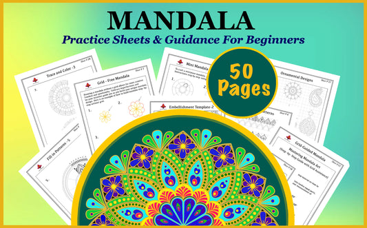 Mandala Guidance, Practice Sheets & Coloring (50 Pages), Learn to draw Mandala Art, Tracing, Digital, Printable Worksheets