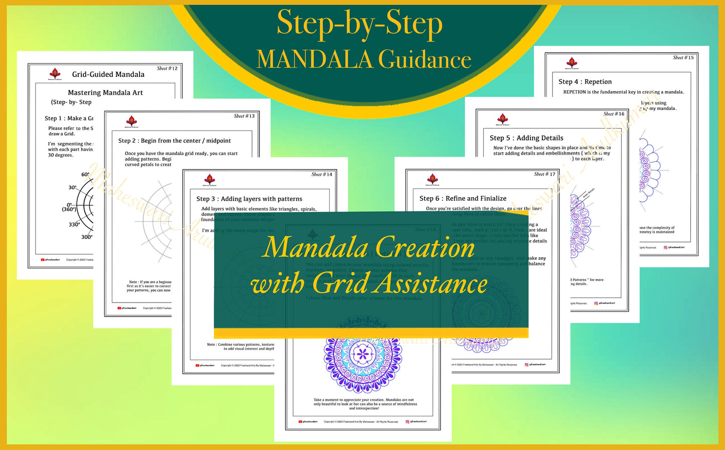 Mandala Guidance, Practice Sheets & Coloring (50 Pages), Learn to draw Mandala Art, Tracing, Digital, Printable Worksheets