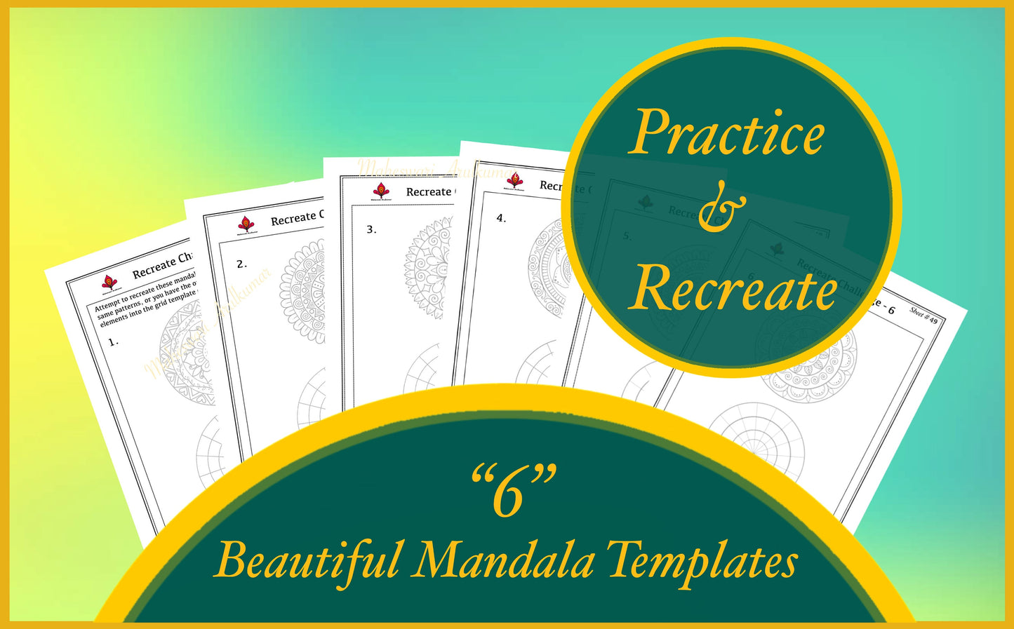 Mandala Guidance, Practice Sheets & Coloring (50 Pages), Learn to draw Mandala Art, Tracing, Digital, Printable Worksheets