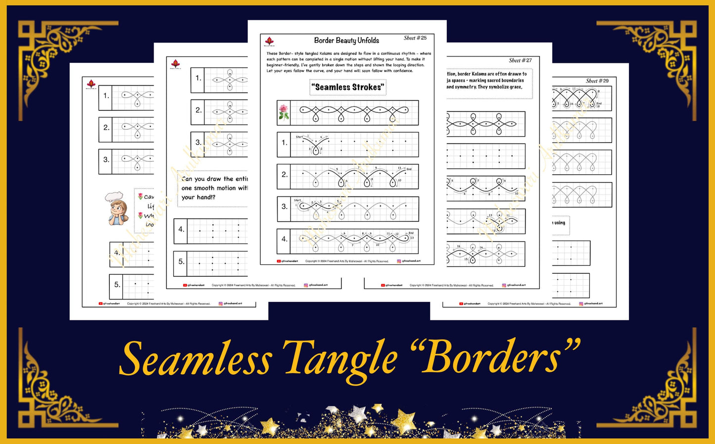 Mindful Loops, Tangled Kolam Practice Templates, Unlock Calm & Creativity with Art (Digital Download), Printable Worksheets, Coloring Sheets