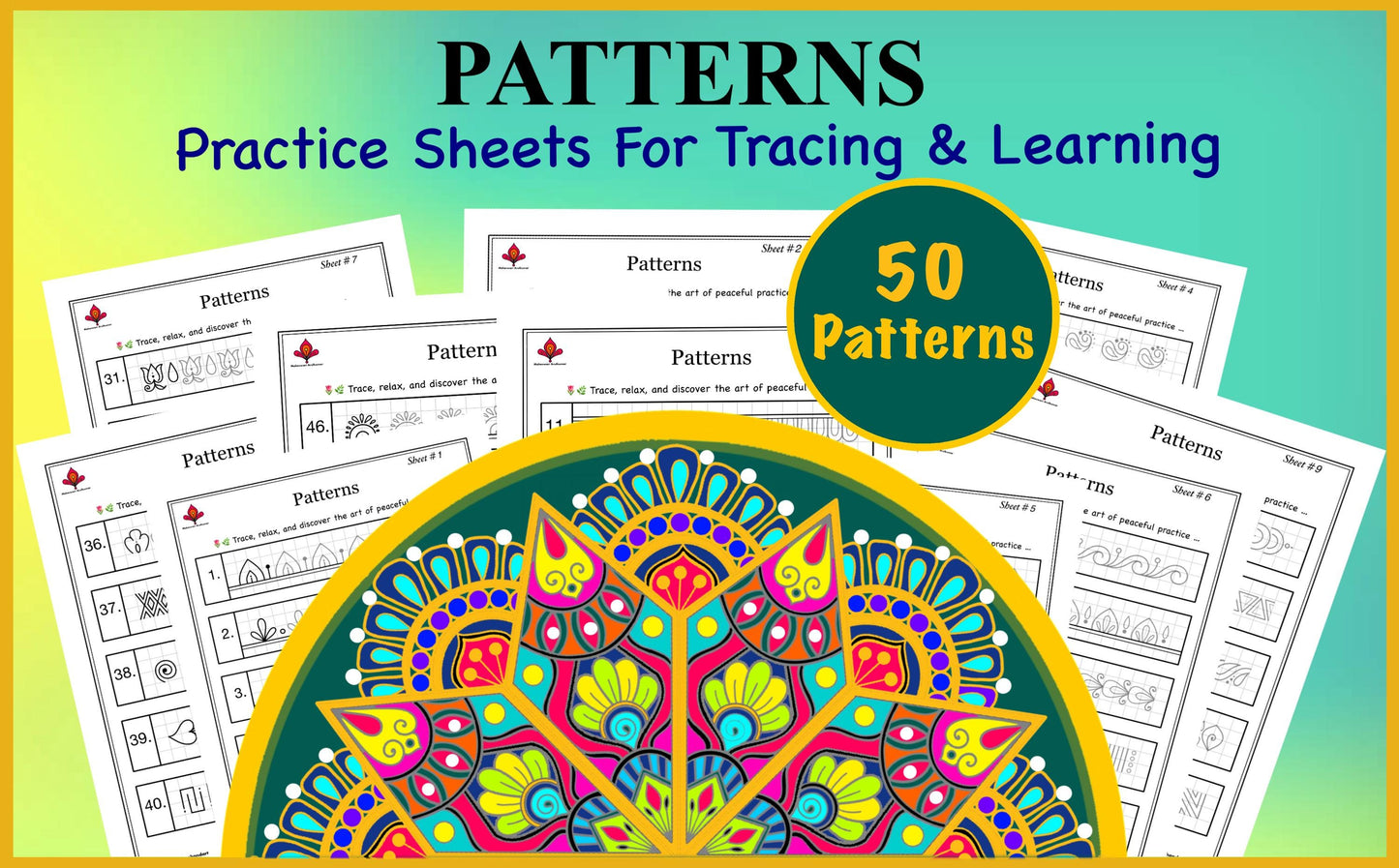 Simple & Beginner-Friendly Pattern Templates for Mindful Tracing and Practicing (Digital Download), Printable Worksheets, Art Therapy,