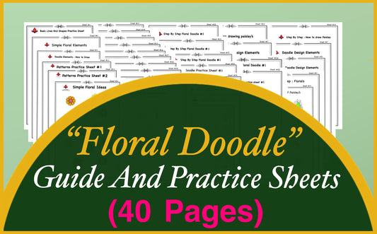 Floral Doodle Practice Sheets (40 Pages), Learn to draw Floral Doodle, Floral Templates, Tracing and Coloring, Digital, Printable Worksheets