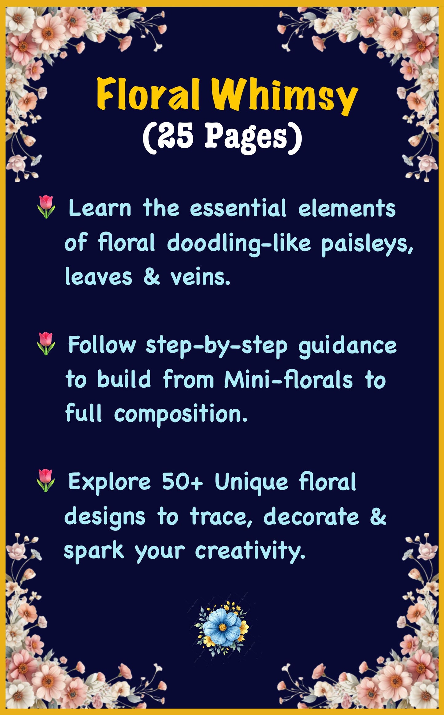 Floral Doodle Practice Sheets [Vol.2] - 25 Pages | Printable Templates | Beginner-Friendly | Mindful Tracing & Coloring | Digital Art