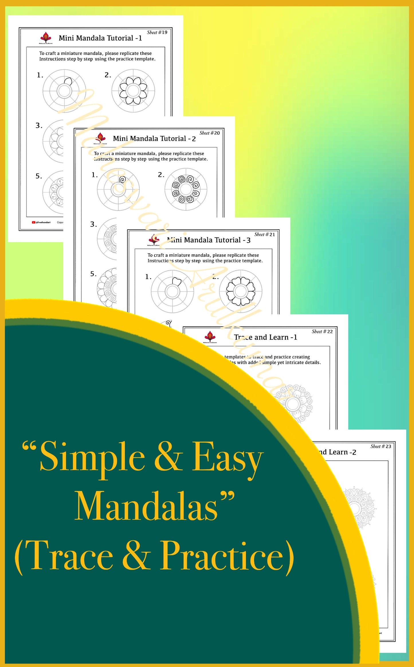 Mandala Guidance, Practice Sheets & Coloring (50 Pages), Learn to draw Mandala Art, Tracing, Digital, Printable Worksheets