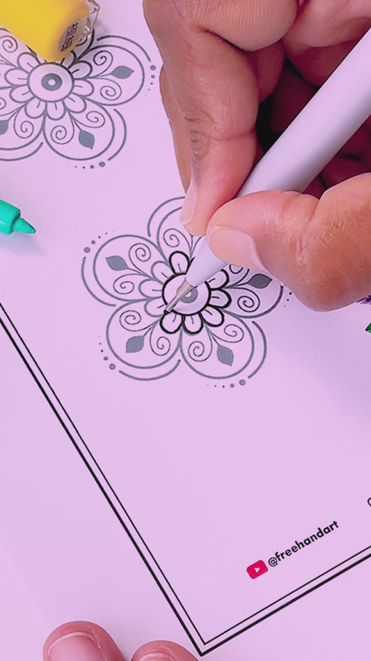 Floral Doodle Practice Sheets [Vol.2] - 25 Pages | Printable Templates | Beginner-Friendly | Mindful Tracing & Coloring | Digital Art